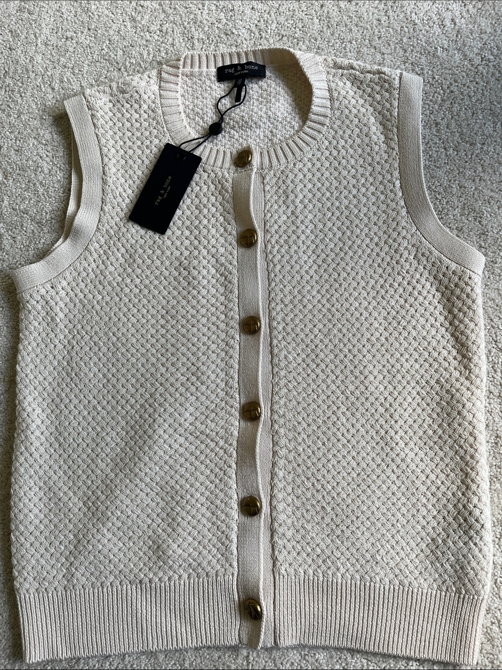 rag & bone Ivory Textured Knit Button Vest-XS